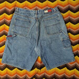 size 34 mens VTG 90s Tommy Hilfiger Jeans Carpenter Shorts denim baggy flag g571